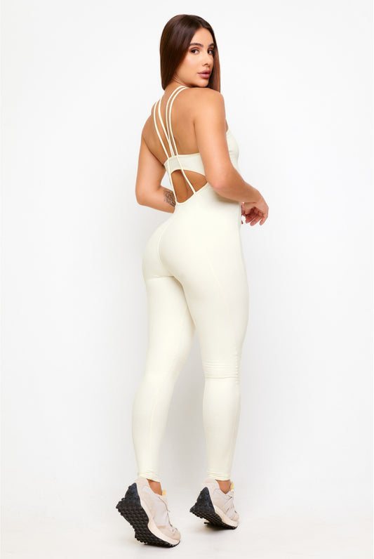 Sculpt Luxe Jumpsuit – Strappy Back in Ivory